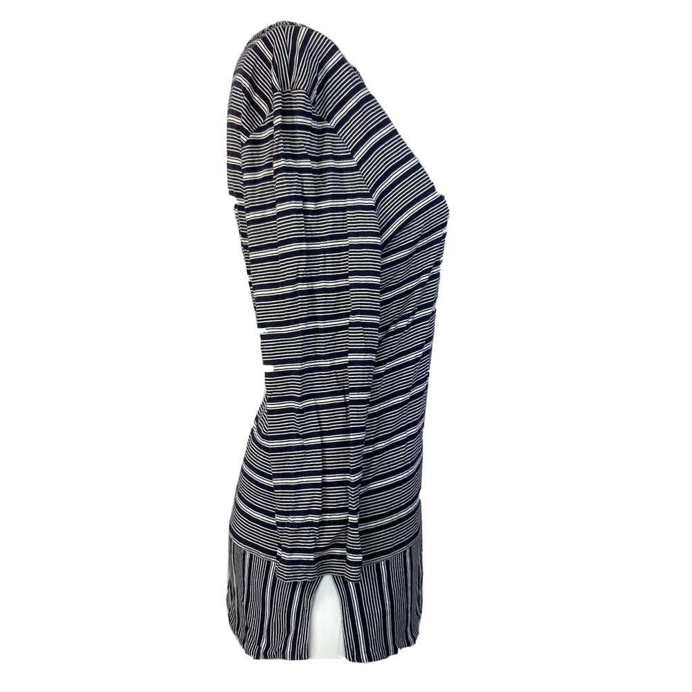 T by Talbots Shirt Womens Sz LP Petite Navy Blue Knit Casual Striped Cotton - Picture 3 of 8